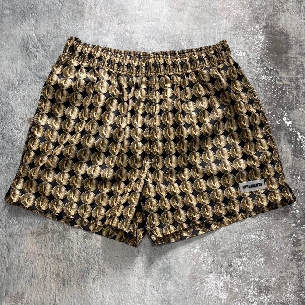 Vetements Crypto Shorts. Black & Gold Size Small FW 24. Guram Gvasalia